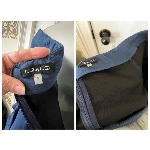 CQ BY CQ Linen Blouse Top Off The Shoulder Ruffle Embellishment 3/4 Sleeve Navy - Picture 12 of 14